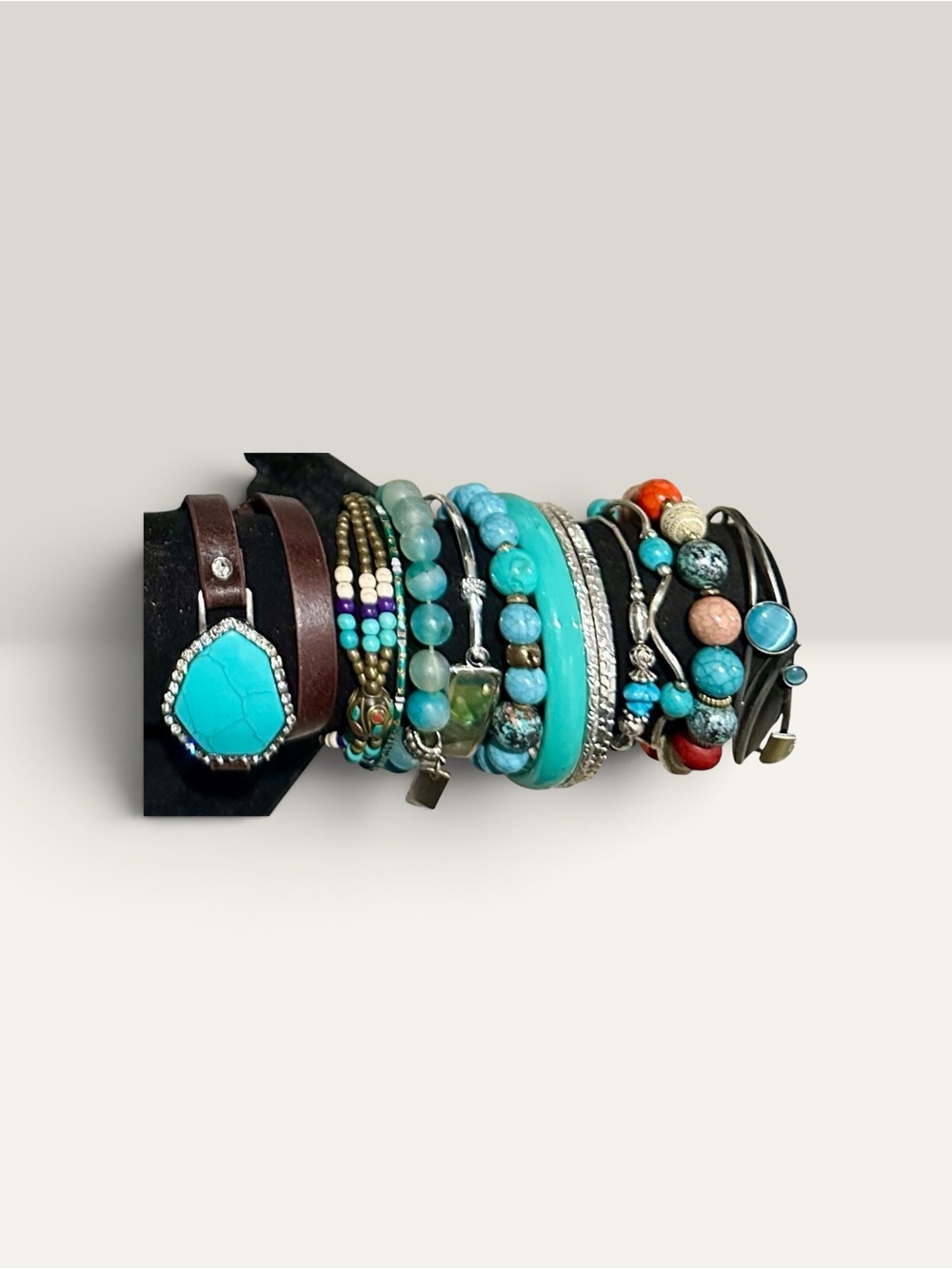 Signature Faith Turquoise & Leather Boho Bead Bracelet Stack Set